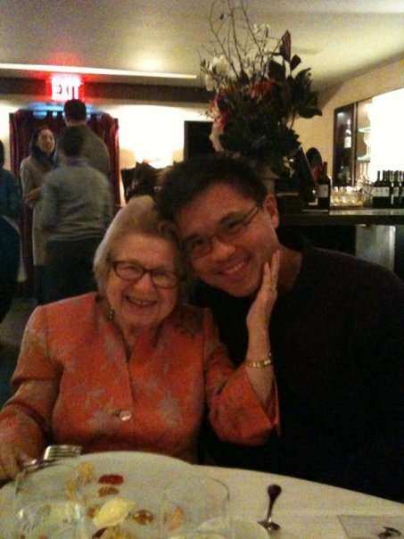Dr. Ruth and Randy Gener at lunch in Greenwich Village