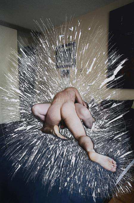 Sarah Anne Johnson's "Scratches" (2013) incised and ripped chromogenic print 29 x 20 inches