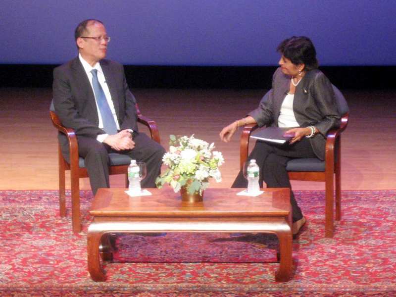 President Benigno Aquino III and Asia Society President Vishakha Desai in conversation on September 20, 2023 | Photo by RandyGener