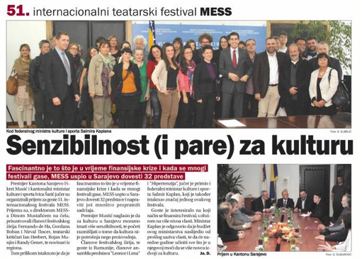 Media coverage: Oslobodjenje, a Sarajevo newspaper, reports on a meeting with MESS Sarajevo attendees