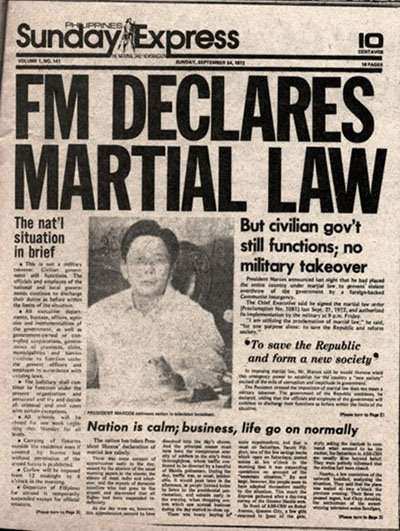 Sunday Express newspaper headline "FM Declares Martial Law"