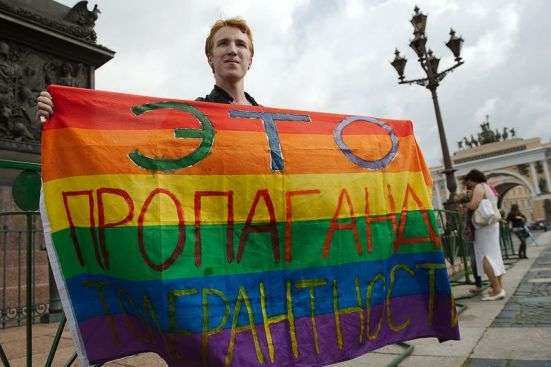 Lone LGBT protester on Saint Petersburg square