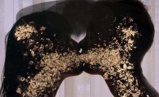 Sarah Anne Johnson's "Kissing Gold" (2013) chromogenic print with gold leaf 16 x 20