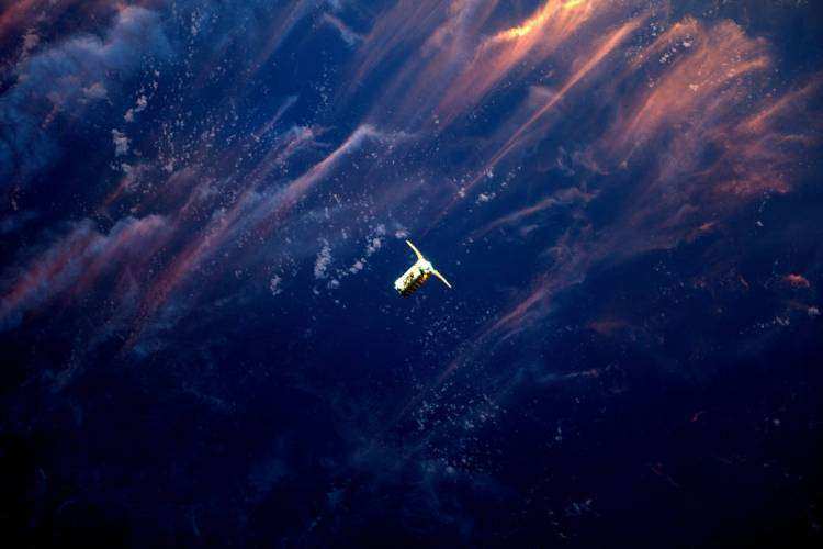 On Saturday April 22, 2017, Expedition 51 Flight Engineer Thomas Pesquet of the European Space Agency photographed Orbital ATK's Cygnus spacecraft as it approached the International Space Station. 