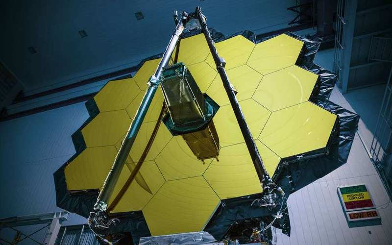 The James Webb Space Telescope completed its environmental testing at NASA's Goddard Space Flight Center in Greenbelt, Maryland. The Webb telescope will be shipped to NASA's Johnson Space Center in Houston for end-to-end optical testing in a vacuum at its extremely cold operating temperatures. Credits: NASA/Chris Gunn